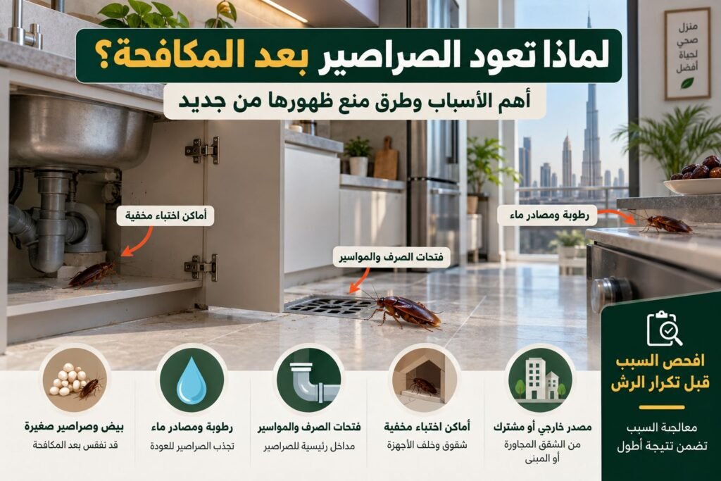 اساب عودة الصراصير بعد المكافحة